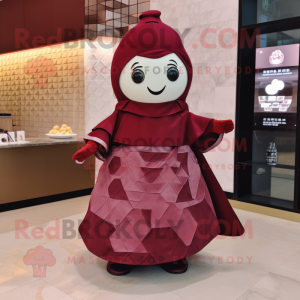 Maroon Dim Sum mascot costume character dressed with a Circle Skirt and Wraps