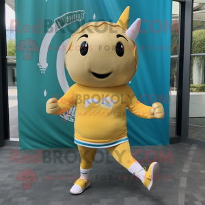 Gouden narwal mascotte...