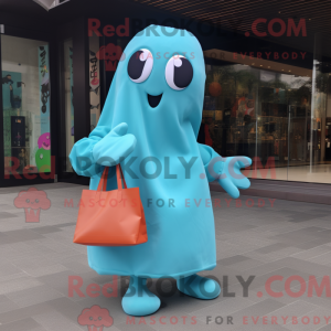 Cyan Ghost-maskotdraktfigur...