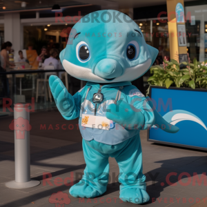 Teal Dolphin mascot costume...