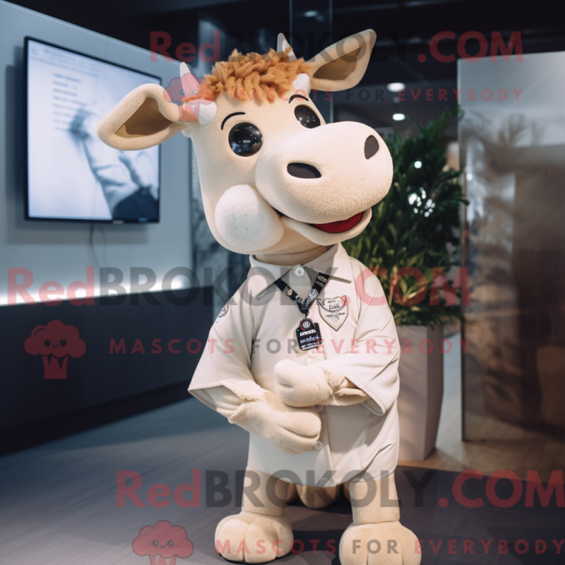 Fantasia de mascote de vaca jersey bege com macacão e alfinetes - Mascotes Vaca Jersey - REBROKO_363582 - RedBrokoly.com