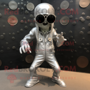 Silver Octopus mascot costume character dressed with a Jumpsuit and Sunglasses