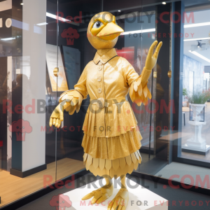 Gold Pigeon maskot kostume...