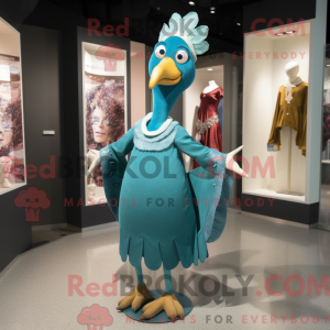 Cyan Turkey mascot costume...