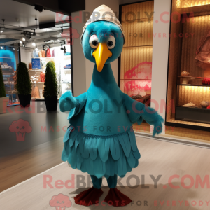 Cyan Tyrkiet maskot kostume...