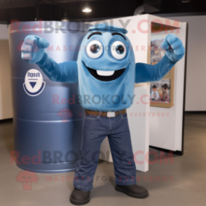 Blue Soda Can mascot costume character dressed with a Oxford Shirt and Bracelets