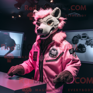 Pink Hyena mascot costume...