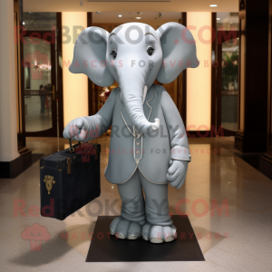 Silver Elephant mascot costume character dressed with a Evening Gown and Briefcases