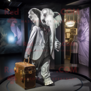 Silver Elephant mascot costume character dressed with a Evening Gown and Briefcases