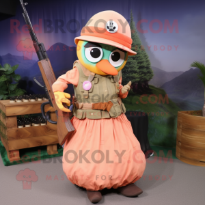 Peach Sniper mascot costume character dressed with a Maxi Skirt and Necklaces