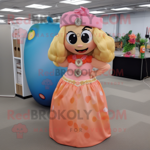 Peach Sniper mascot costume character dressed with a Maxi Skirt and Necklaces