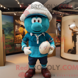 Turquoise Rugby Ball mascot...