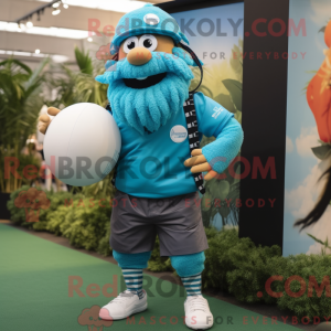 Turquoise Rugby Ball mascot...