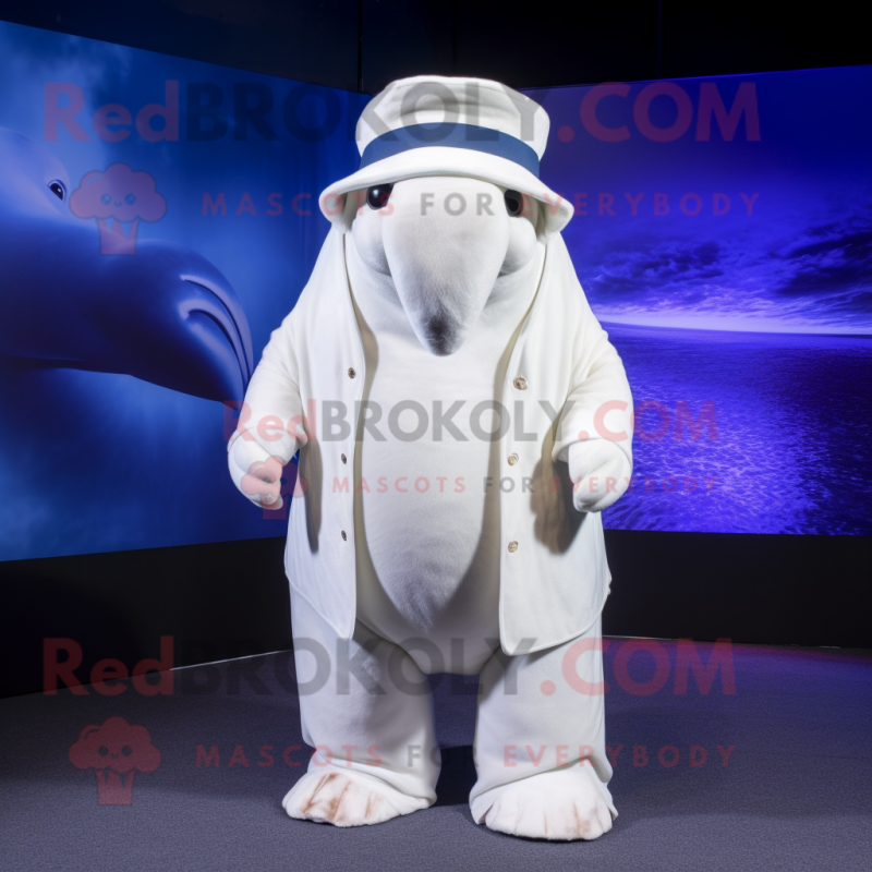 White Walrus mascot costume character dressed with a Flare Jeans and Hats