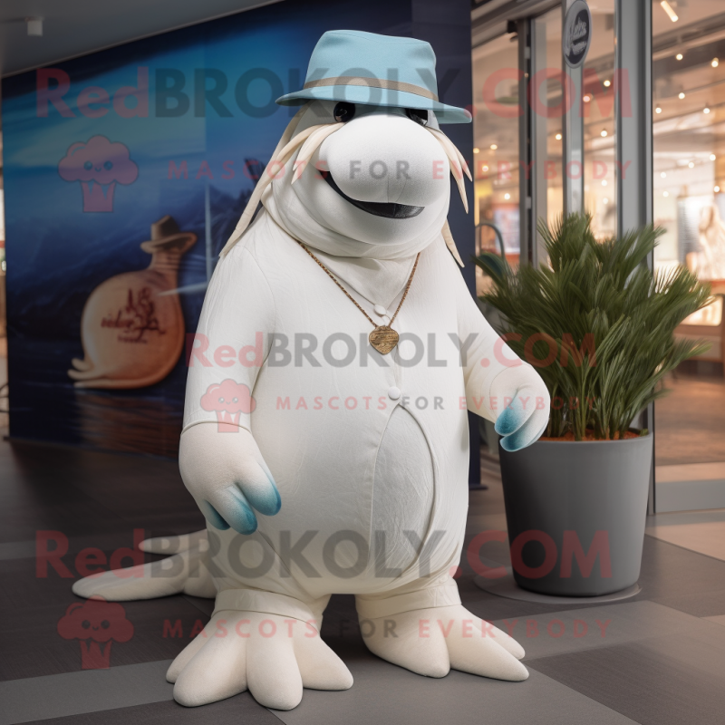 White Walrus mascot costume character dressed with a Flare Jeans and Hats White Walrus mascot costume character dressed with a Flare Jeans and Hats