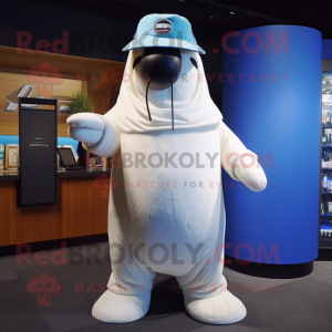 White Walrus mascot costume character dressed with a Flare Jeans and Hats