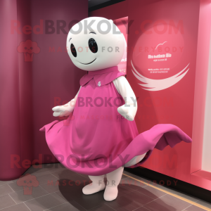 Magenta Beluga Whale mascot costume character dressed with a A-Line Dress and Headbands