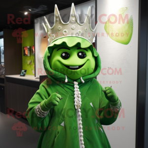 Green Queen mascot costume character dressed with a Hoodie and Necklaces