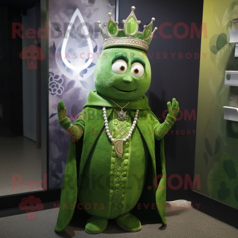 Green Queen mascot costume character dressed with a Hoodie and Necklaces