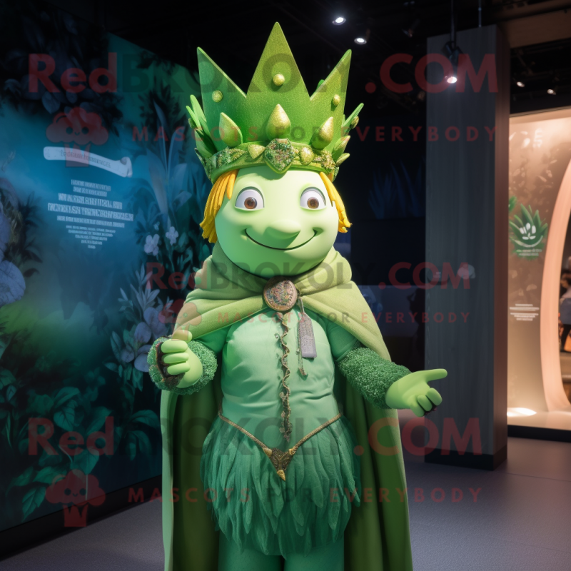Green Queen mascot costume character dressed with a Hoodie and Necklaces Green Queen mascot costume character dressed with a Hoodie and Necklaces