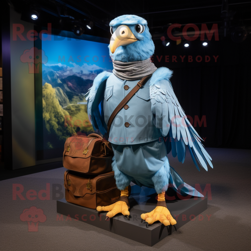 Blue Pigeon mascot costume character dressed with a Cargo Pants and Scarves Blue Pigeon mascot costume character dressed with a Cargo Pants and Scarves