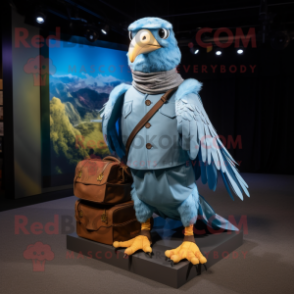 Blue Pigeon mascot costume character dressed with a Cargo Pants and Scarves