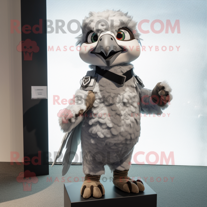 Silver Falcon mascot costume character dressed with a Shorts and Suspenders