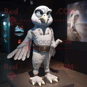 Silver Falcon mascot costume character dressed with a Shorts and Suspenders