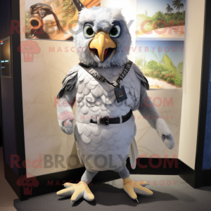 Silver Falcon mascot costume character dressed with a Shorts and Suspenders