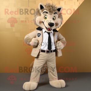 Beige Wolf mascot costume character dressed with a Suit Jacket and Shoe laces