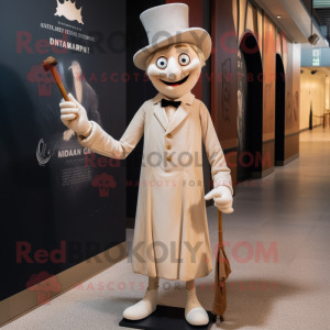 Beige Magician mascot costume character dressed with a Sheath Dress and Suspenders