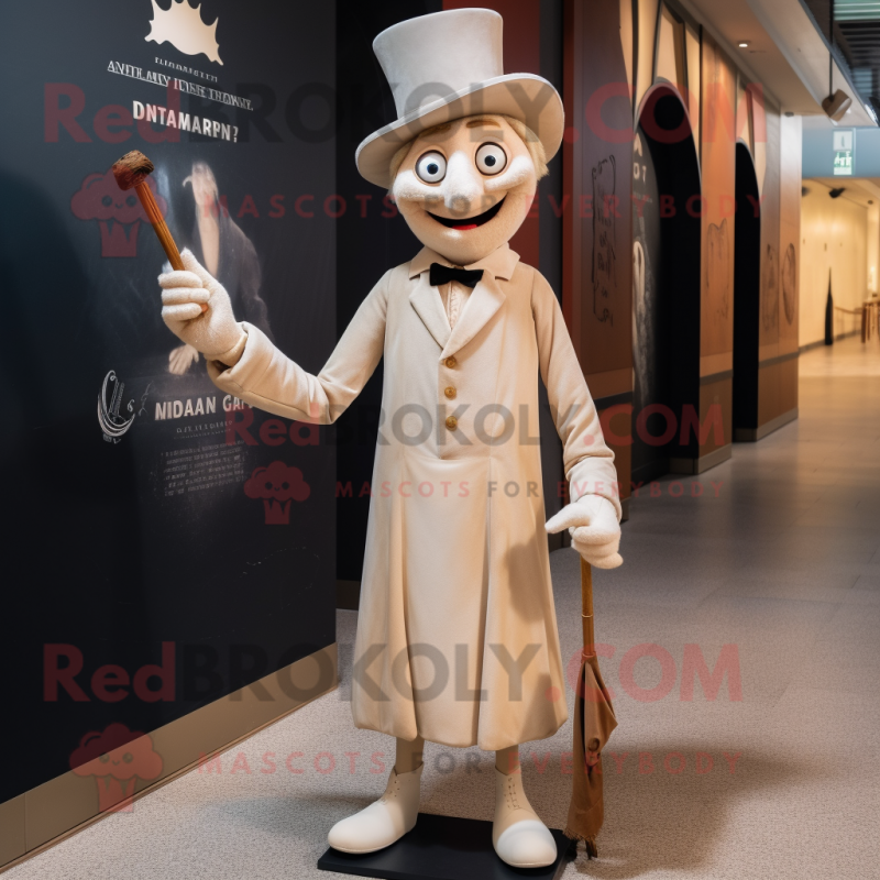Beige Magician mascot costume character dressed with a Sheath Dress and Suspenders Beige Magician mascot costume character dressed with a Sheath Dress and Suspenders