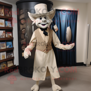 Beige Magician mascot costume character dressed with a Sheath Dress and Suspenders