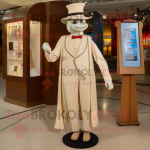 Beige Magician mascot costume character dressed with a Sheath Dress and Suspenders