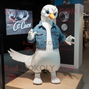 White Gull mascot costume character dressed with a Flare Jeans and Gloves