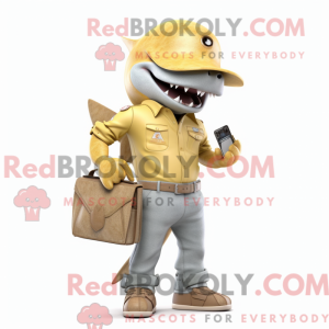Gold Shark maskot kostume...