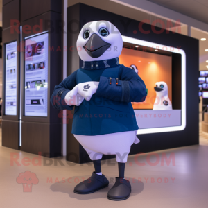 Navy Pigeon mascot costume character dressed with a Leggings and Smartwatches
