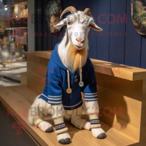 Navy Boer Goat mascot costume character dressed with a Sweater and Shoe laces