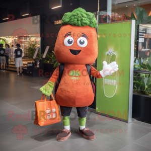 Rust Broccoli mascot costume character dressed with a Long Sleeve Tee and Tote bags
