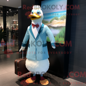 Maskotkarakter av en cyan...