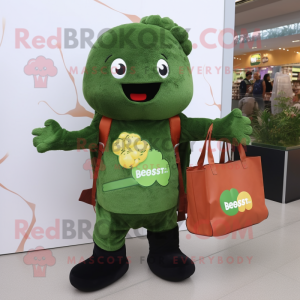 Rust Broccoli mascot costume character dressed with a Long Sleeve Tee and Tote bags