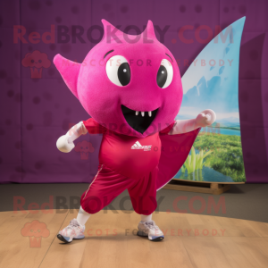Magenta Stingray mascot costume character dressed with a Running Shorts and Foot pads