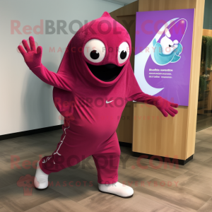 Magenta Stingray mascot costume character dressed with a Running Shorts and Foot pads