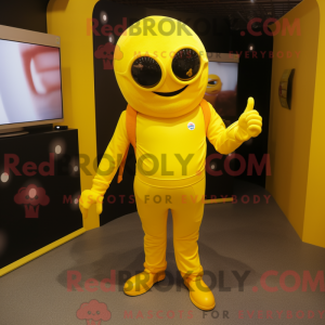 Maskot karakter af en gul...