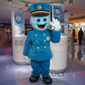 Maskotkarakter af en cyan...