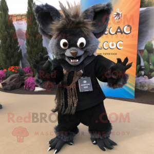 Black Chupacabra mascot costume character dressed with a Corduroy Pants and Scarf clips