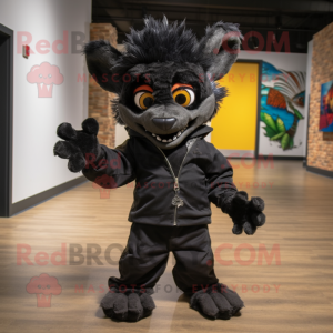 Black Chupacabra mascot costume character dressed with a Corduroy Pants and Scarf clips