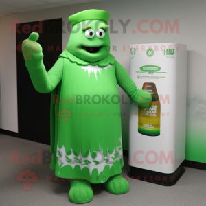 nan Green Beer mascot costume character dressed with a Maxi Dress and Cufflinks