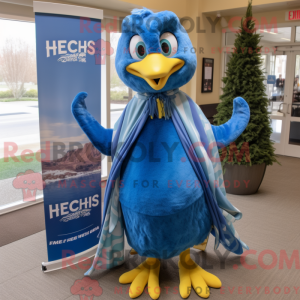 Maskot karakter af en blå...