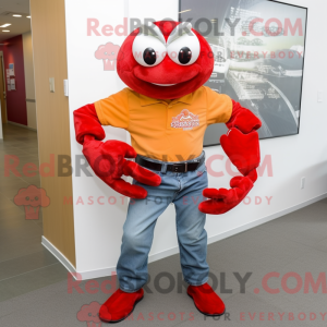 Maskot karakter af en rød...